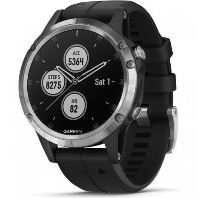 Часы GARMIN FENIX 5 Plus серебристый с черным ремешком Россия 010-01988-17