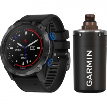 Смарт-часы GARMIN DESCENT MK2I CARBON GREY титановые DLC с черным силиконовым ремешком в комплекте с передатчиком Descent T1